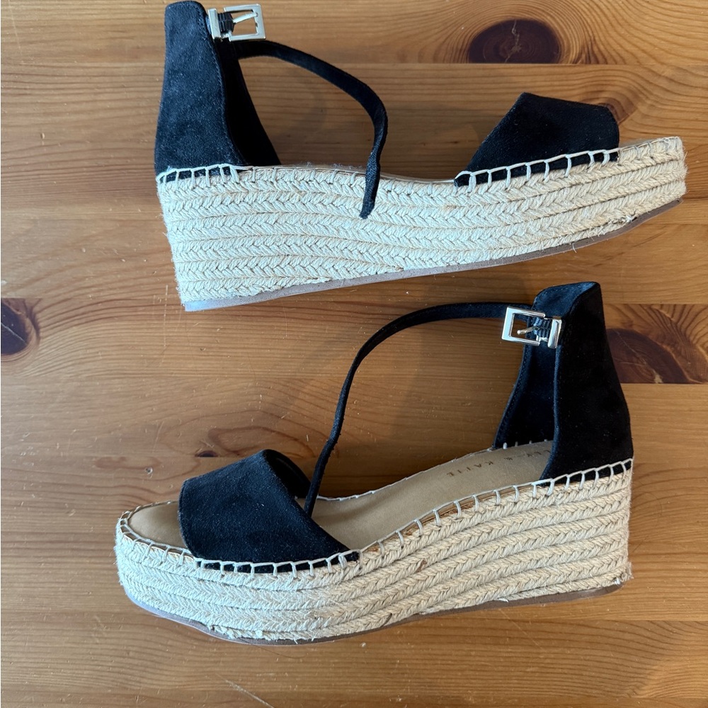 Women's Black Espadrille Wedge Sandals
